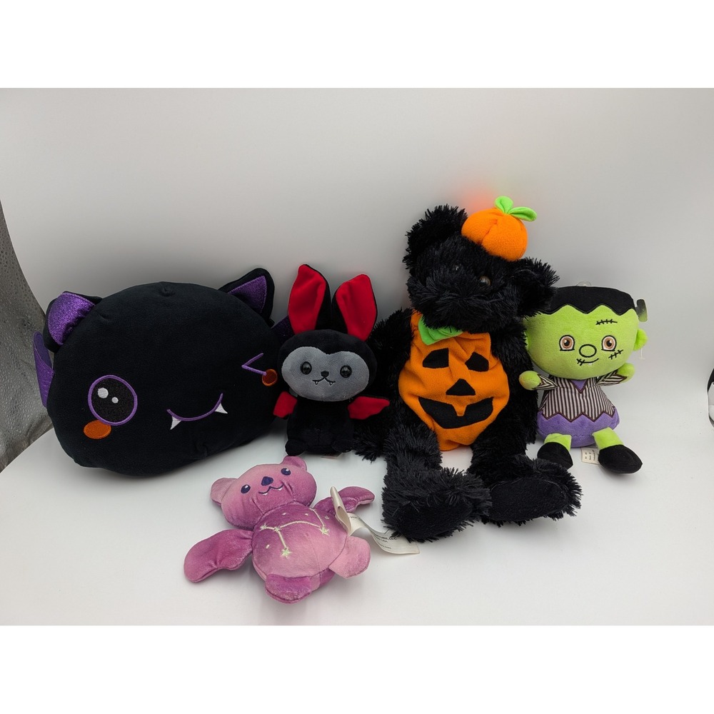 Kellytoy Animal Adventure Halloween Plush Lot Frankenstein Bat Pumpkin Bear